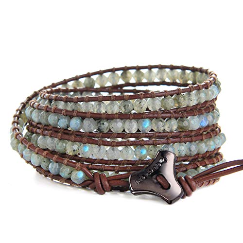 Image of C.QUAN CHI Natural Crystal Bead Bracelet Leather Wrap Bracelet 5 Wrap Stackable Braid Bracelet Bangle Jewelry Birthday Gifts