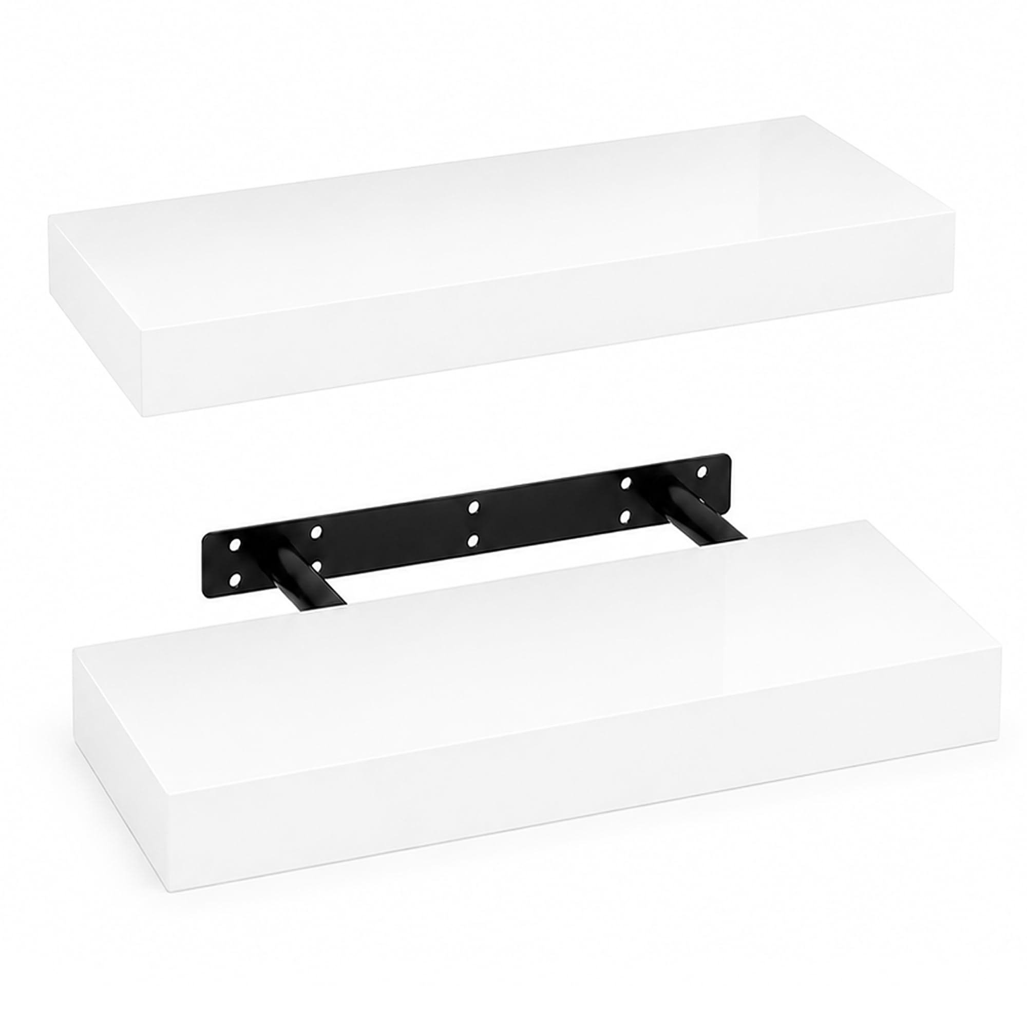iTrend High Gloss White Floating Wall Shelf, Wall Mounted Floating Storage Shelves, Modern Book Shelf Display for Living Room, Bedroom, Kitchen & Bathroom, Bracket Included - 40cm, Pack of 2 โ image 1
