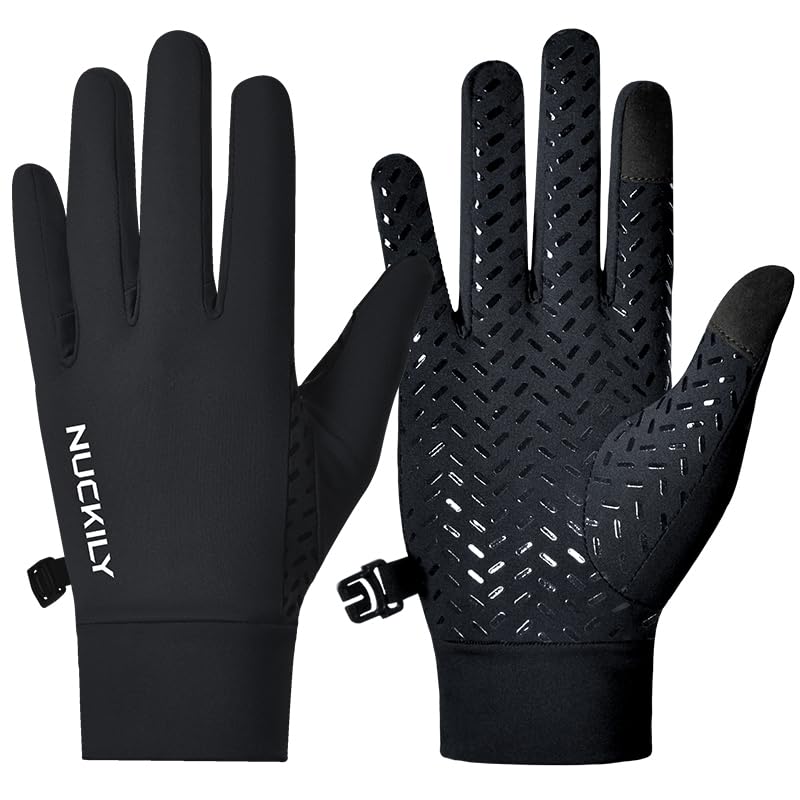 NUCKILY Guantes cálidos de invierno para hombres y mujeres, guantes térmicos de ciclismo de dedo completo, resistentes al viento, para pantalla táctil, guantes de ciclismo para correr, equitación