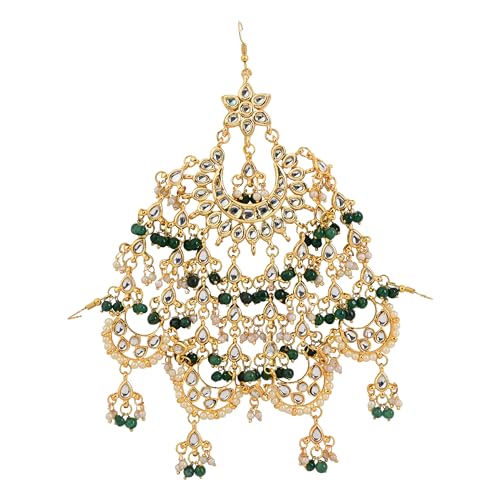 Image of Green Kundan Golden Passa /Paasa /Jhumar /Jhoomar Traditional /Ethnic /Wedding /Nikaah /Hair Jewellery /Hair Accessory for Girls /Women PK-5238