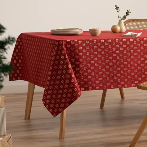 GAMUSI Mantel Navidad Jacquard Hilo Dorado Mesa Comedor Rectangular Decoración Navideña 140x100 cm Color Rojo