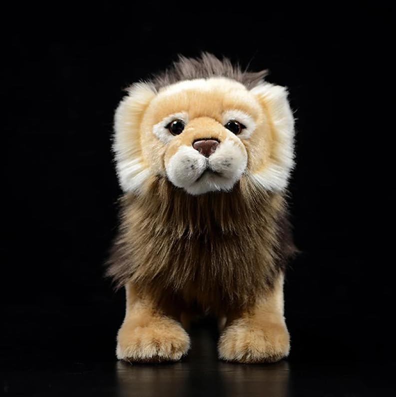 Simulazione In piedi Leone marrone Peluche Giocattolo realistico Morbido Animali selvatici Leoni africani Bambola di peluche Regalo per bambini 28 cm Cammello