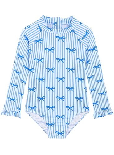 Image of Alakuoti Long Sleeve One Piece Ruffle Swimsuit for Toddler Girls Baby Girl Rashguard Shirt with UPF 50+ Sun Protection