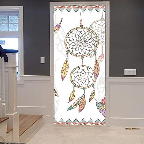 3D Colourful Feather Dream Catcher Door Sticker Cover