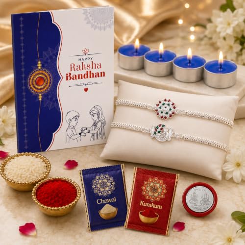 Image of Oblivion Tea Light Candle for Brother - Rakhi for Brothers, Silver Color Coin & Greeting Card, Gift for Bhai, Bhabhi & Kids, Traditional Raksha Bandhan Celebration Combo Kit 2025