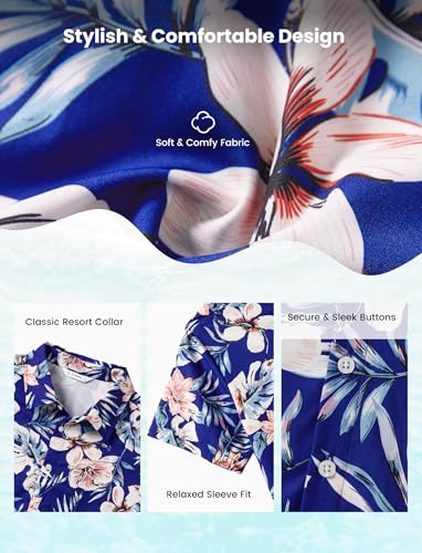 Image of PATPAT Family Hawaiian Matching Outfits - Mommy and Me Vacation Outfits | Halter Sundresses and Button Down Shirts,Caribbean Vacation Summer Tropical Outfits,Hawaiian Boho Tropical Floral Printed