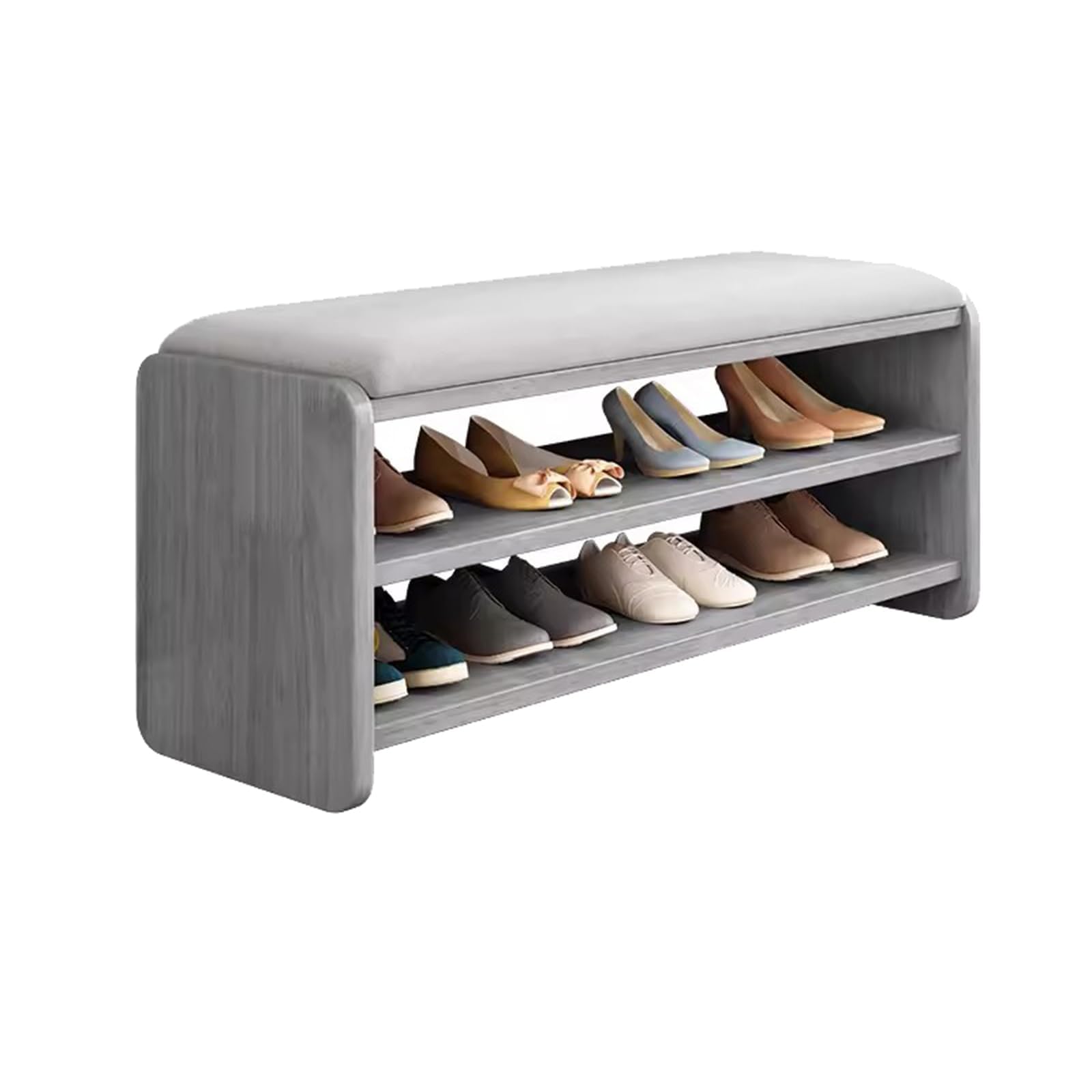 MYUYEE Shoe Bench With Seat Cushion - 2 Tier Storage Shelf Orga For Living Room, Hallway, Bedroom - Padded Seat, Self-Assembly Cabinet(Grey+Grey-L80Cm/31.5In)