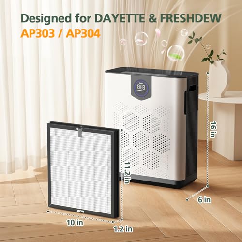 Image of AP303 AP304 Replacement Filters, Compatible with DAYETTE AP303 / AP304 / AP305 / AP308 / AP405 Air Purifier, and for FRESHDEW AP303 / 304 Purifier, HEPA Filter with 3 Stage Filtration, 2 Pack (White)