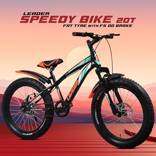 Leader Speedy Bike 20T Kids Cycle with Front Suspension | DD Brake | Ideal 7-10 Years 20 T Fat Tyre Cycle - Matt Black 2 51HFfT+pmLL