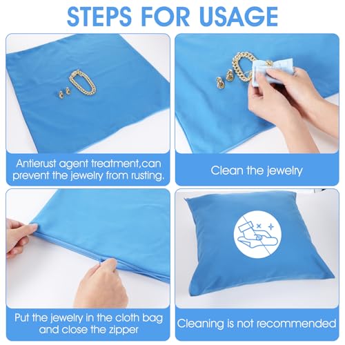 Image of 6 Pcs Zippered Silver Storage Bags Anti Tarnish 18 x 18 Inch Large Silver Organizer Pouches Anti Tarnish Jewelry Bags for Jewelry Flatware Silverware Storage Protection (Blue)