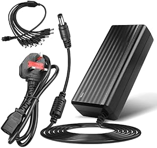 12V 5A Power Adapter Splitter - LeTaoXing AC 100-240V to DC 12 Volt 60W Transformers Converter with DC 8 Way 1 Female to 8 Male Splitter Cable 8CH 8-Way for Security CCTV Camera LED Strip Lights