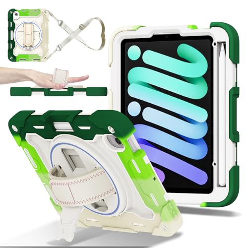 Coque iPad mini 7 antichoc pour enfants avec sangle rotative et support robuste vert