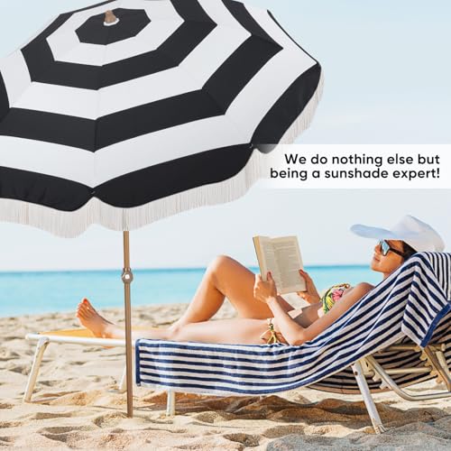 Image of Tempera Heavy Duty High Wind Beach Umbrella with Sand Anchor & Carry Bag | Patio Outdoor Umbrella with Aluminum Frame and Push Button Tilt, Ideal for Garden Lawn, UPF 60+