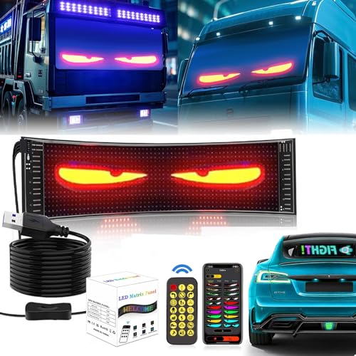 Devil Eyes Light for Cars Led Augen für LKW Auto DIY Anzeige Programmierbar Intelligente Bunte Augenlampe Weicher Bildschirm Dynamische-LED Laufschrift für Auto LKW Text Graffiti (92 * 374mm)