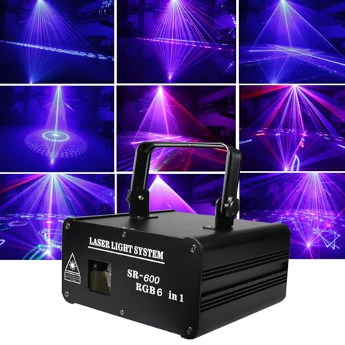 WALMIO Party Lights DJ Disco Light,6 in 1 3D Animation RGB Laser Stage Lighting, DMX512 Sound Activated Beam Effect Pattern Lights for Indoor Club KTV Disco Home Birthday Christmas Halloween