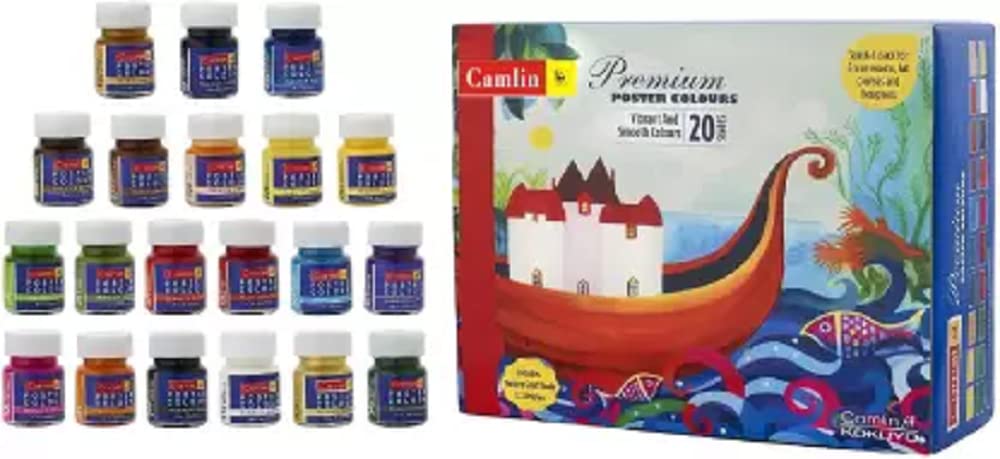 Camlin Premium Poster Colours with Two Brushes and Tanjore Gold Shade Inside (Pack of 20)-image-10