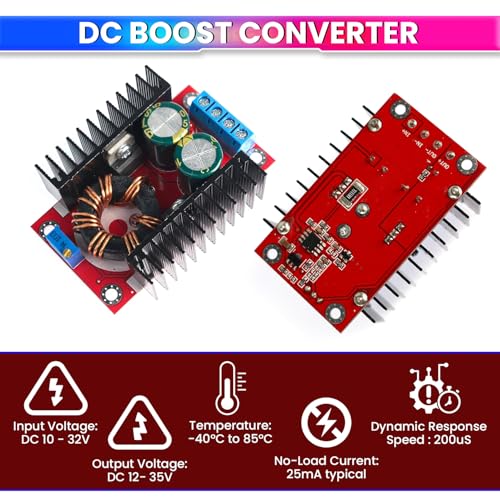 Image of amiciSmart 150W DC to DC Converter - 10A Adjustable Step-Up Boost Converter, 10~32V Input to 12~35V Output, High-Efficiency Power Supply
