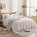 JELLYMONI Cotton Duvet Cover Queen Size - Beige Comforter Cover with Button 100% Washed Cotton 3PCS Breathable Soft Solid Bedding Set Duvet Cover 90×90in & 2 Pillowcases (NO Comforter)