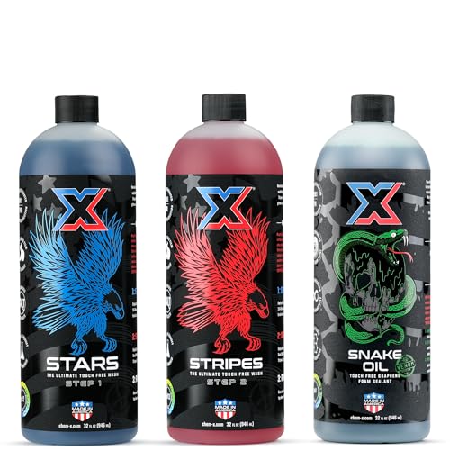 Chem-X Touch Free Clean + Seal Bundle: Stars and Stripes: The Ultimate Touch Free Vehicle Wash (2 32oz) + Snake Oil Venom: Graphene Foam Sealant (32oz)