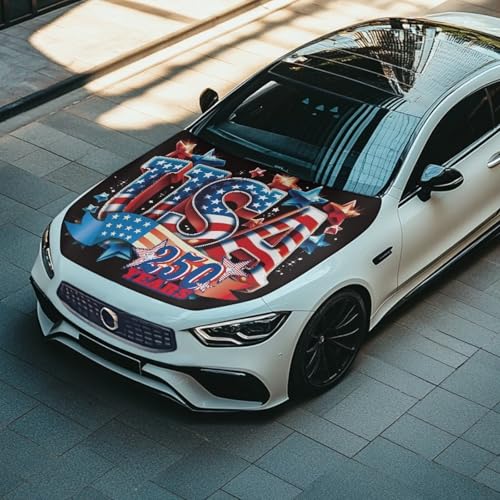 Image of USA 250 Years Hood Covers for Cars Front Hood Cover with Elastic Band Patriotic Car Bonnet Banner UV Resistance Engine Cover Vehicle Decoration Auto Accessory