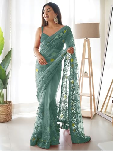 Image of AKHILAM Women's Net Woven Design Saree With Unstitched Blouse Piece (AAVYA701 HV-Parent)