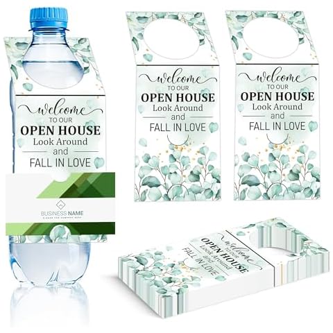 INKNOTE 72 Pieces Open House Bottle Hang tag Bottle Sign Card Bottle Open House Supplies Water Bottle Open House Tags for Real Estate Agent Favors Supplies 7.87x3.15inch Green Cover