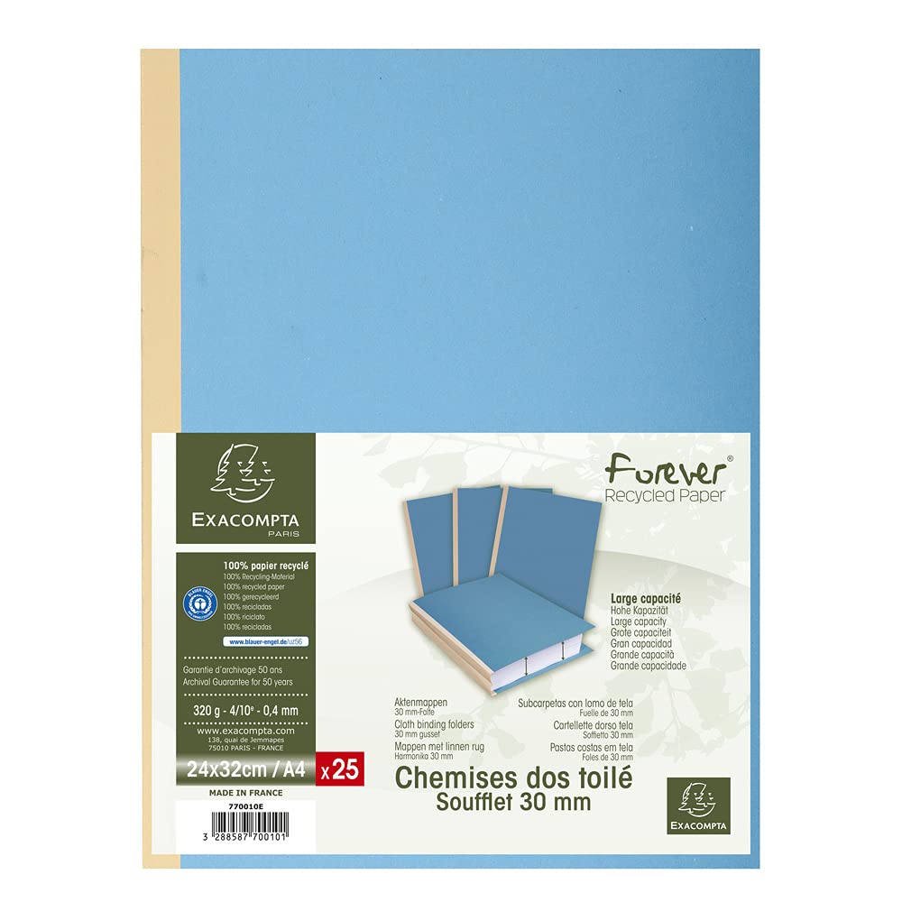 Exacompta 25 Chemises Rigides à soufflet Forever® Ange Bleu Assorties