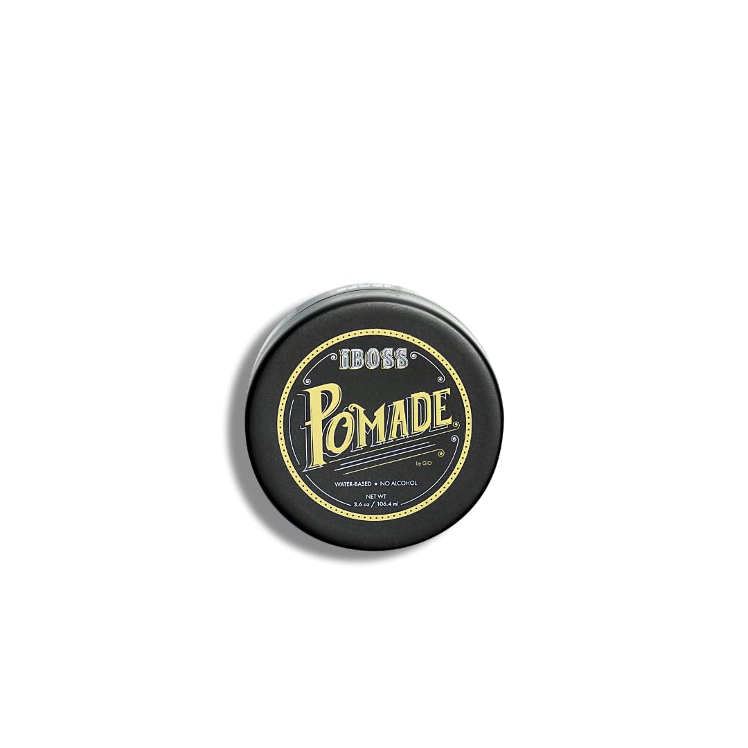 Rev320 iBOSS Water-Based Pomade for Men Strong Hold & Slick Shine, Free of Alcohol, Sulfates, & Parabens, 3.6 oz, Vegan & Cruelty-Free Hair Pomade Men