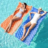 SLOOSH Inflatable Pool Floats Raft,Floating Lounge for Adults,64x32 inch Swimming Mat Pool Mattress with Headrest,2 Pieces Float Air Mat for Summer Water Beach Fun,Dark Blue,Orange