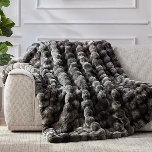 Faux Fur Throw Blanket, 1000GSM Fluffy Soft Bubble Blanket for Couch Bed, Cozy Plush Warm and Thick Rabbit Blanket for Living Room Bedroom 60''*80'' Tie-dye Grey
