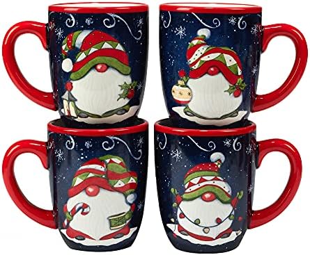 Certified International Holiday Magic Gnomes 16 oz. Mugs, Set of 4, 4 Count (Pack of 1), Multicolor