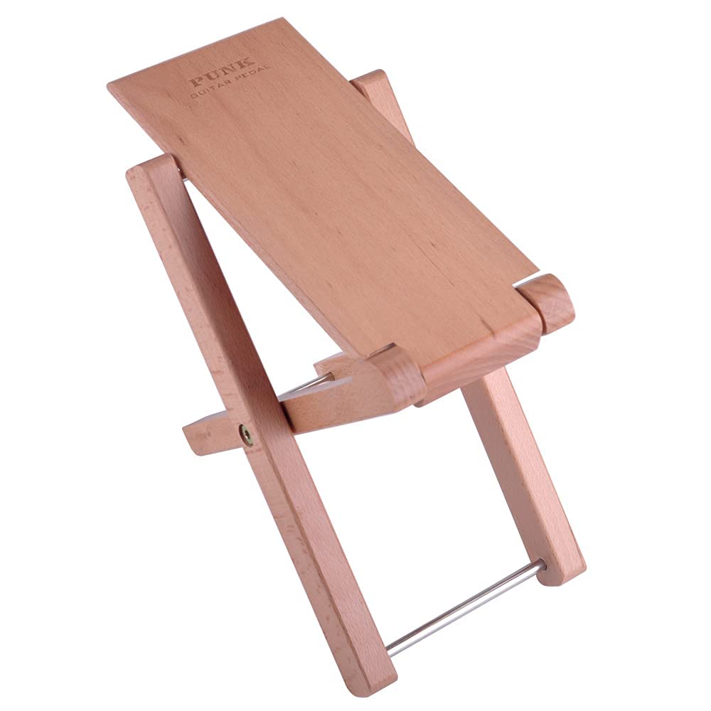 Kingpoint - Poggiapiede in legno massiccio per chitarristi, regolabile su 4 livelli di altezza, Legno naturale.