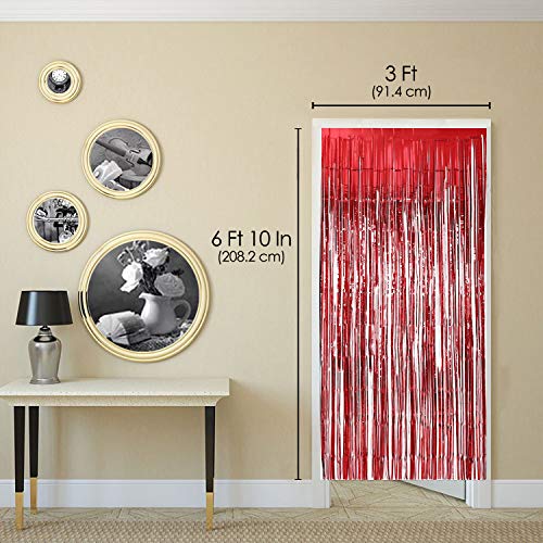 Image of Party Propz Red Foil Curtain For Decoration - Set of 1 Pc (3 ft x 6.83 ft) Red Backdrop Birthday Foil Curtains | Red Metallic Foil Curtain For Decorations | Foil Fringe Curtains For Birthday