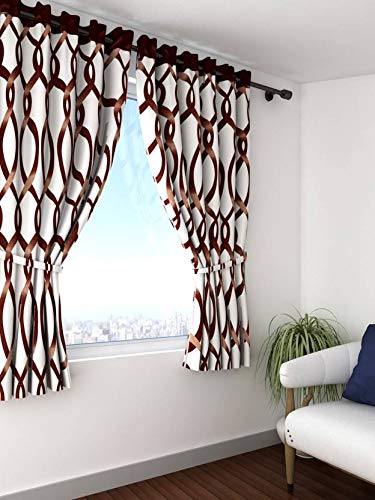 Image of Cortina Polyester Ready to Use Premium Striped Eyelet Curtains - 5Ft Set of 1 - Doors & Windows - Washable - for Bedroom Living Room Kids Room Hall Kitchen Office - Sheer Curtains - Brown 4