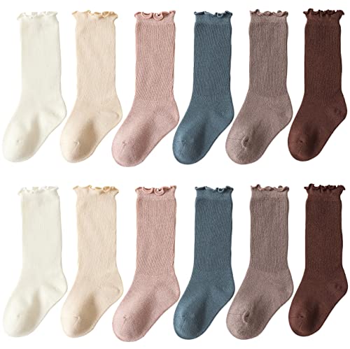 Image of Adeimoo Baby Girls Cotton Socks Newborn Keep Warm Solid Color Sock Knee-High Stockings for Infant Toddler
