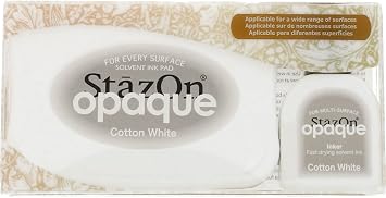 Tsukineko SZ000110 StazOn Opaque Un-Inked Pad and Inker, Cotton White, Pad and Inker