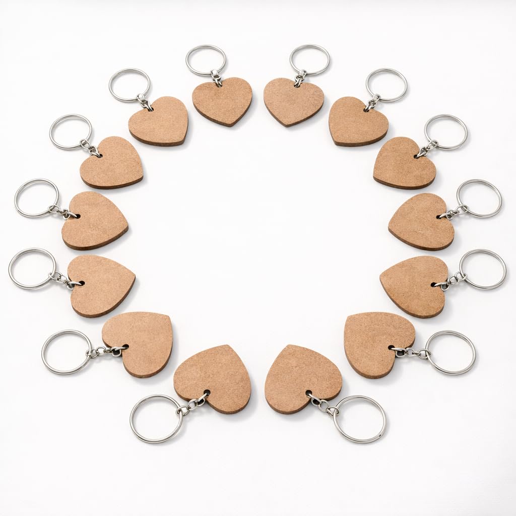 DIY MDF Wooden Keychain Blanks – Unprimed Craft Wood Shapes 2 x 2 Inches for Painting, Resin Art, Decoupage & DIY Keychain Projects – Pack of 20 (Heart)-image-12