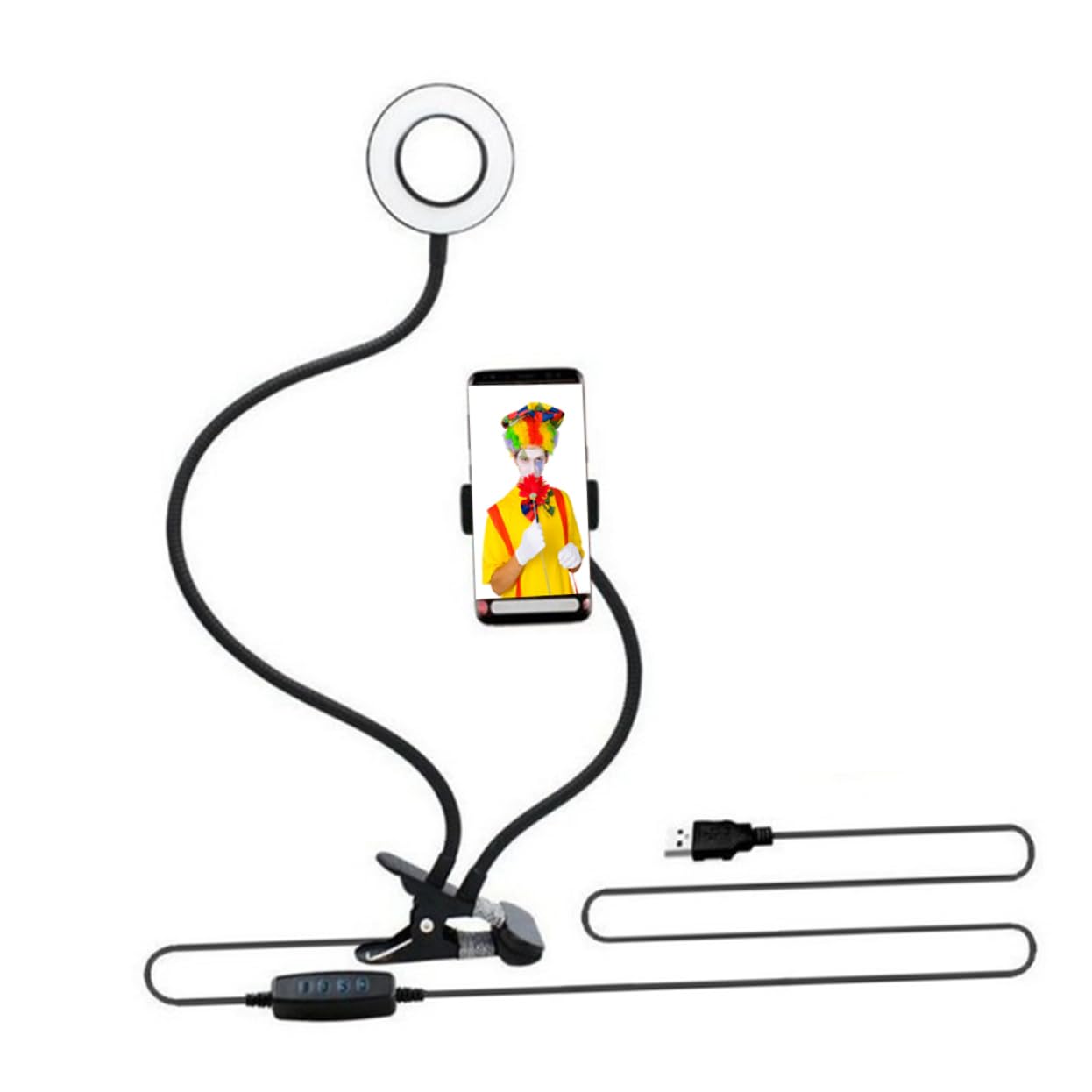 COLLBATH Selfie Live Broadcast Bracket 3-Stage Adjustable Led Fill Light Dimmable Phone Holder 360° Rotation Charging