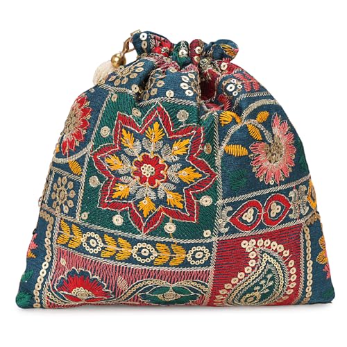 Image of LONGING TO BUY Indian Ethnic Pearls & Sequence Potli Bag for Women, Wedding Potli Bag and For Ethnic Wear