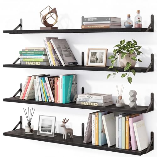 Image of YGEOMER Floating Shelves for Wall, 35in Black Wall Shelves for Living Room, Bathroom, Bedroom, Kitchen, Home Decor (Set of 4)