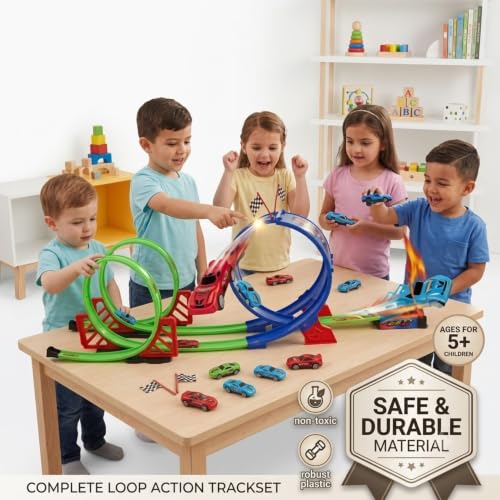 Image of High Speed Racing Car Track with Loop for Kids 6-12 Years Old |1Playset Crazy 360 Degree Corkscrew Super Cars Track Launcher Build & Playing Fun Toys for Boys| Girls Birthday Gift for Children