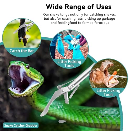 Auzoe Ferramenta profissional dobrável para agarrar cobras de 152 cm, mastro coletor de cobra de aço