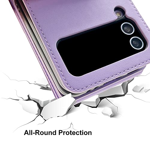 Ksridote For Samsung Galaxy Z Flip 4 Case With Card Holder Strap Lanyard, Samsung Z Flip 4 Case Wallet Galaxy Z Flip 4 Wallet Phone Case Crossbody Phone Case Cover Purse For Women, Purple #TOP2