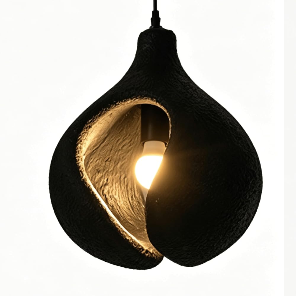 ESIYUVO Creative Bell Shaped High-Density Polystyrene Hanging Lamp Japanese Zen Hanging Lamp E27 Base Living Room Lighting Fixtures for Bedroom Bedside Study Restaurant Kitchen Entrance Hall Study