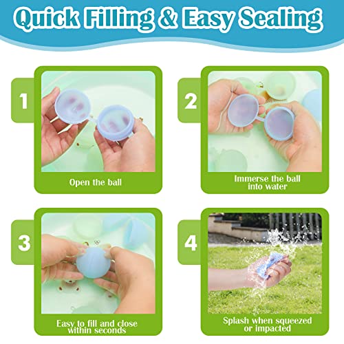 Gemeer Reusable Water Balloons - 16 Pack Balloons Quick Fill Self Sealing,Refillable Water Balloons With 2 Mesh Bag,Soft Silicone Water Balloons For Kids Adults Pool Toys,Outdoor Games #TOP3