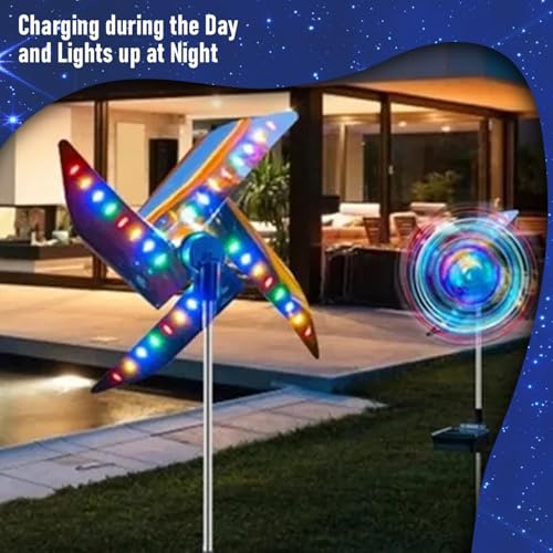 Image of GIGALUMI GL-510 32 LED Solar Wind Spinner Lights with 2V Panel 8 Modes 600mAh Ni-MH Battery Stake Pinwheels Lamp for Pathway Decor Garden Lawn Walkaway (Pack of 2, RGB)