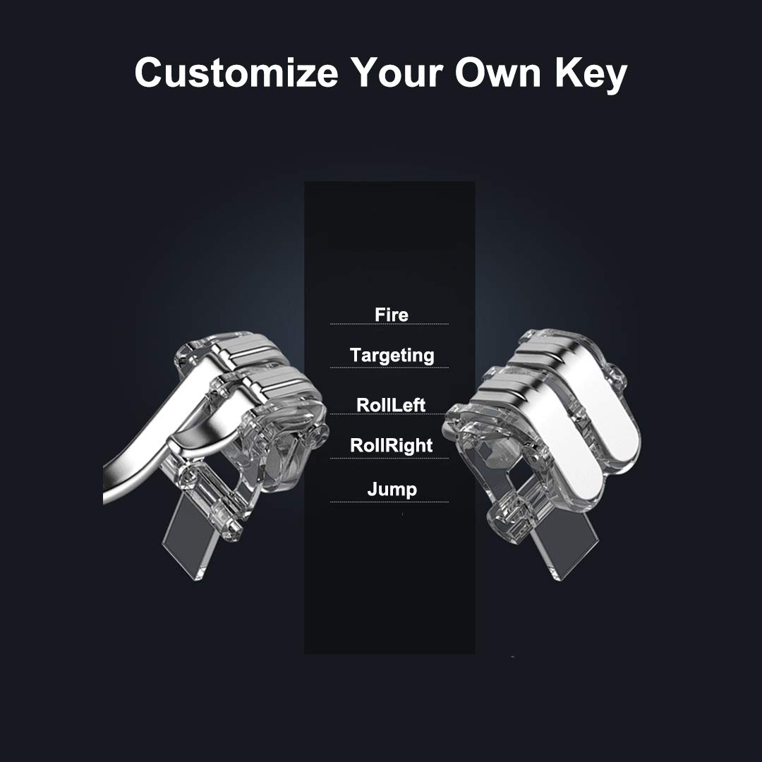 6 Fingers Mobile Game Controller - PUBG Metal Triggers L1R1 Items Sensitive Shoot Telescope Controls with Index & Mid Fingers Joystick Airdrop Packing for Android iPhone