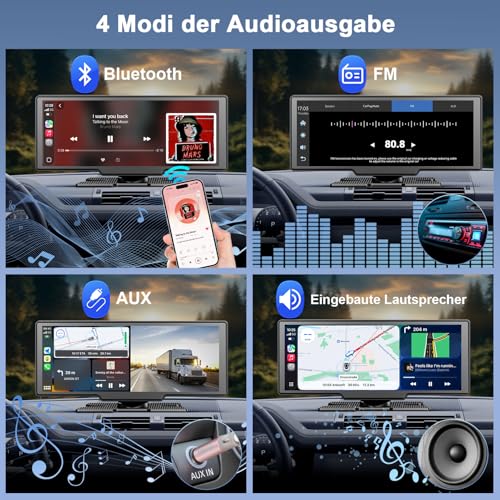 Carplay Display für Apple Car Play Android Auto, 10,26 Zoll Tragbares Wireless CarPlay mit 1080P Rückfahrkamera, GPS Navigation, Bluetooth 5.2 Sprachsteuerung Mirror Link AUX FM, unterstützt TF Karte