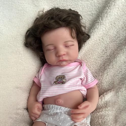 50 cm ultra-realistische Silikon-Puppe, schlafende Reborn-Babypuppe, handgepflanzt, kurzes braunes Haar, lebensechtes Mädchen mit geschlossenen Augen, geeignet für ältere Menschen und Kinder (bemalt) – Bild 5