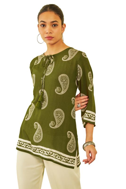 Womens Crepe Paisley Printed Tunic with Tassels-image-40